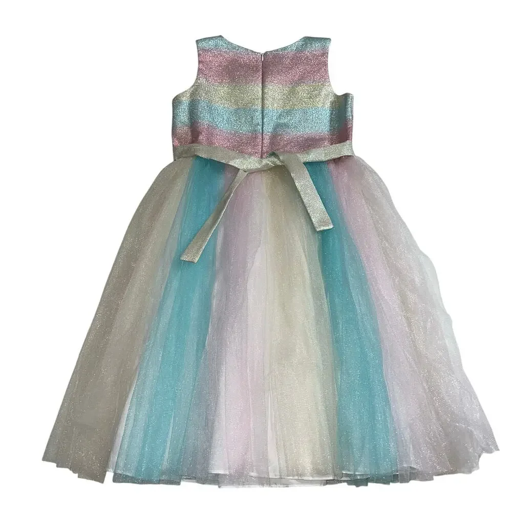 Bonnie Jean Girls Formal Rainbow Tulle Sparkly Princess Dress Sleeveless Sz 14.5